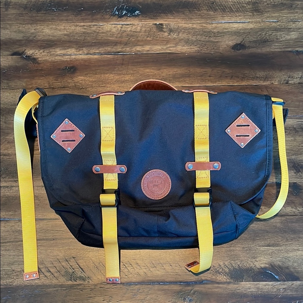 WILL Leather goods laptop messenger bag black and yellow travel bag business bag